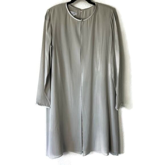 Kay Unger Silk Deep Champagne Taupe Cape Long Sleeved Evening Dress Size 12 - Picture 2 of 11
